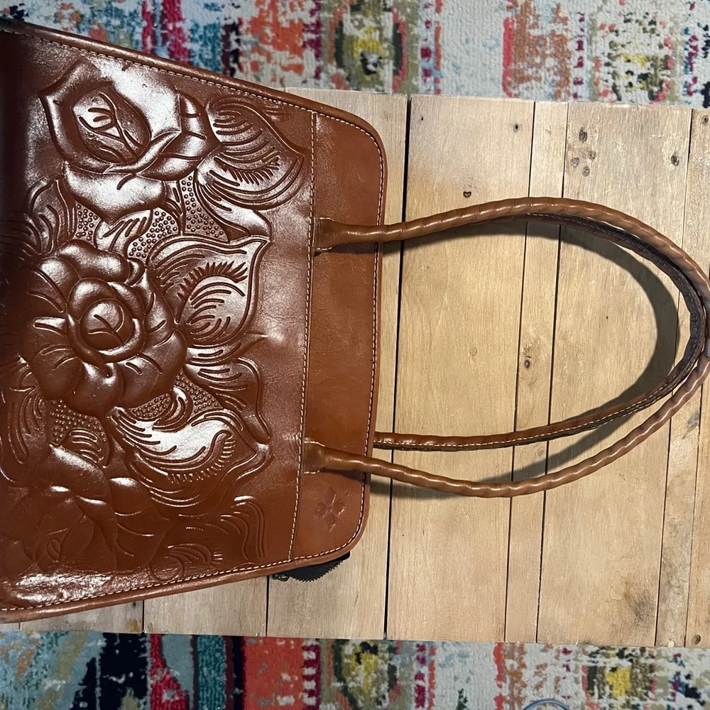 Patricia Nash Brown Embossed Leather Satchel Bag